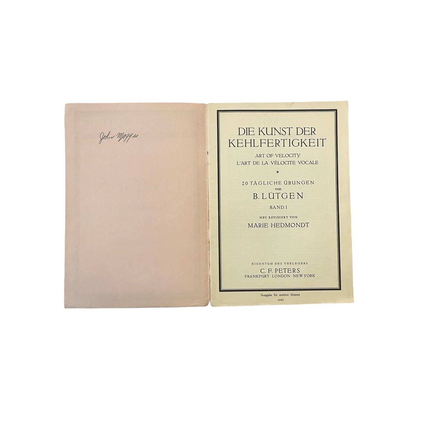 Vintage Lütgen Vocal Exercises Sheet Music Book Edition Peters Mezzo Soprano Baritone