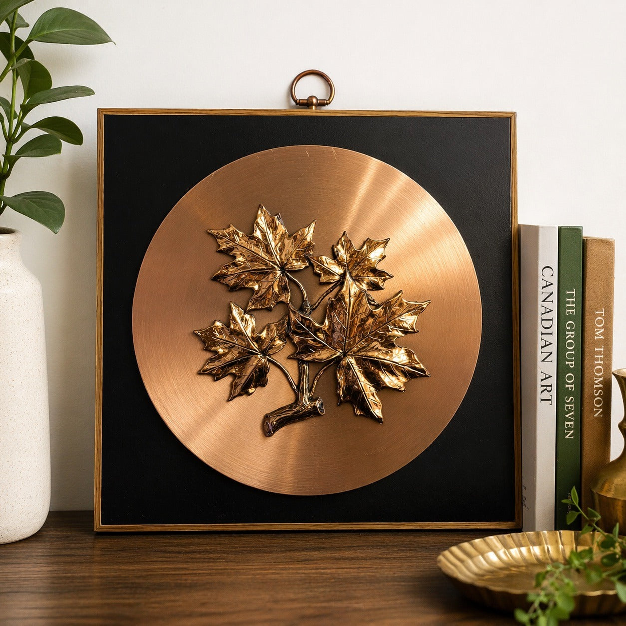 Vintage Mid Century Copper Wall Art Maple Leaves Canada 3D Plaque