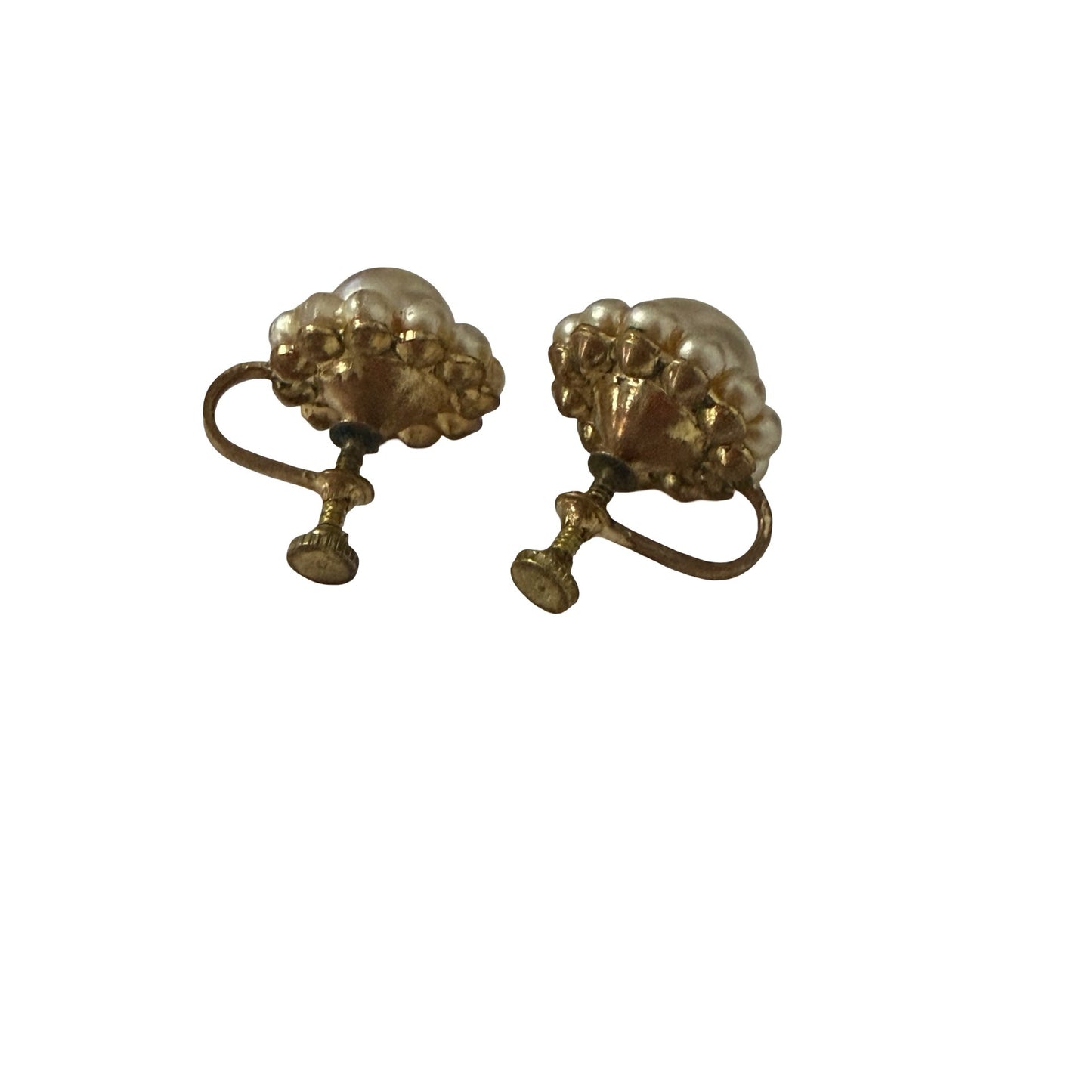 Vintage Faux Pearl Cluster Screw Back Earrings Gold Tone Mid Century Bridal