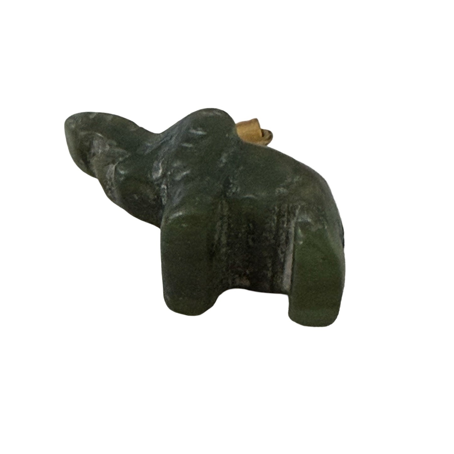 Vintage Carved Green Stone Elephant Pendant Charm Figurine Gold Tone Bail