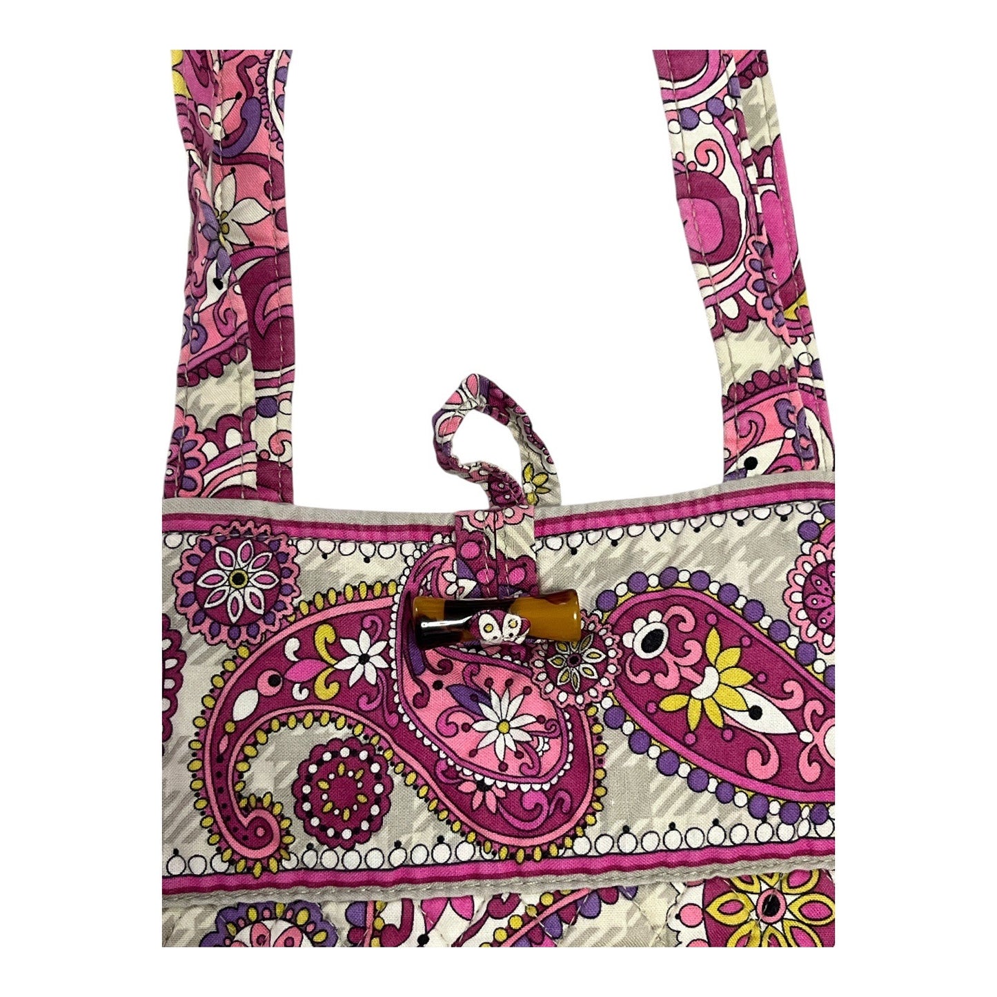 Vera Bradley Pink Paisley Quilted Tote Bag with Toggle Closure – Early 2000s