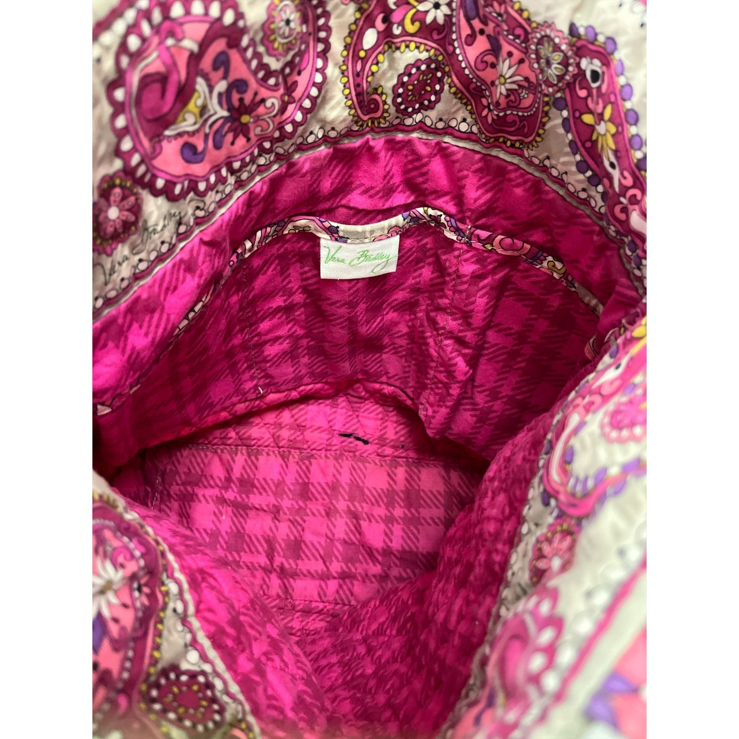 Vera Bradley Pink Paisley Quilted Tote Bag with Toggle Closure – Early 2000s