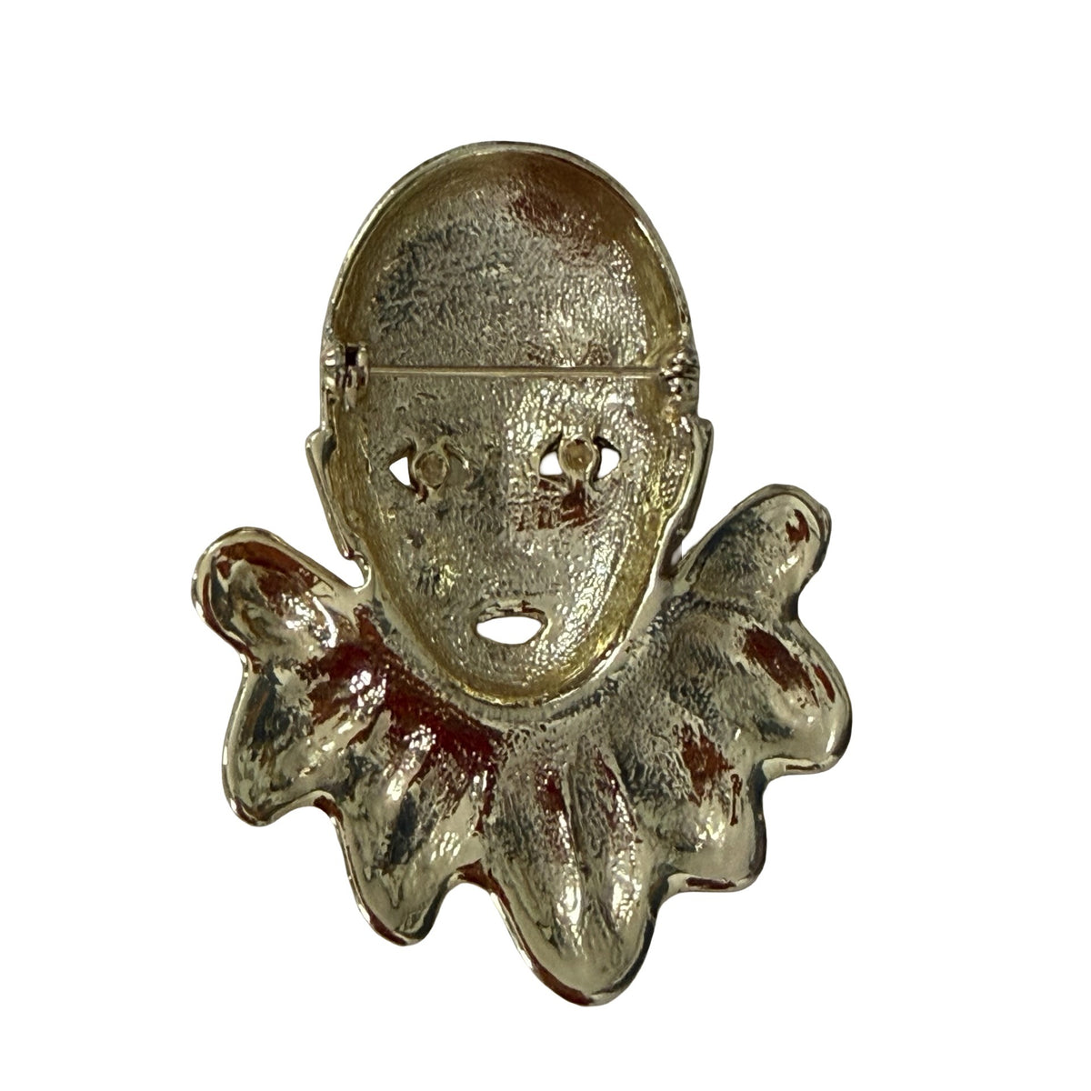 Vintage Pierrot Clown Brooch Gold Tone Red Tear Star Harlequin Face 2.5"