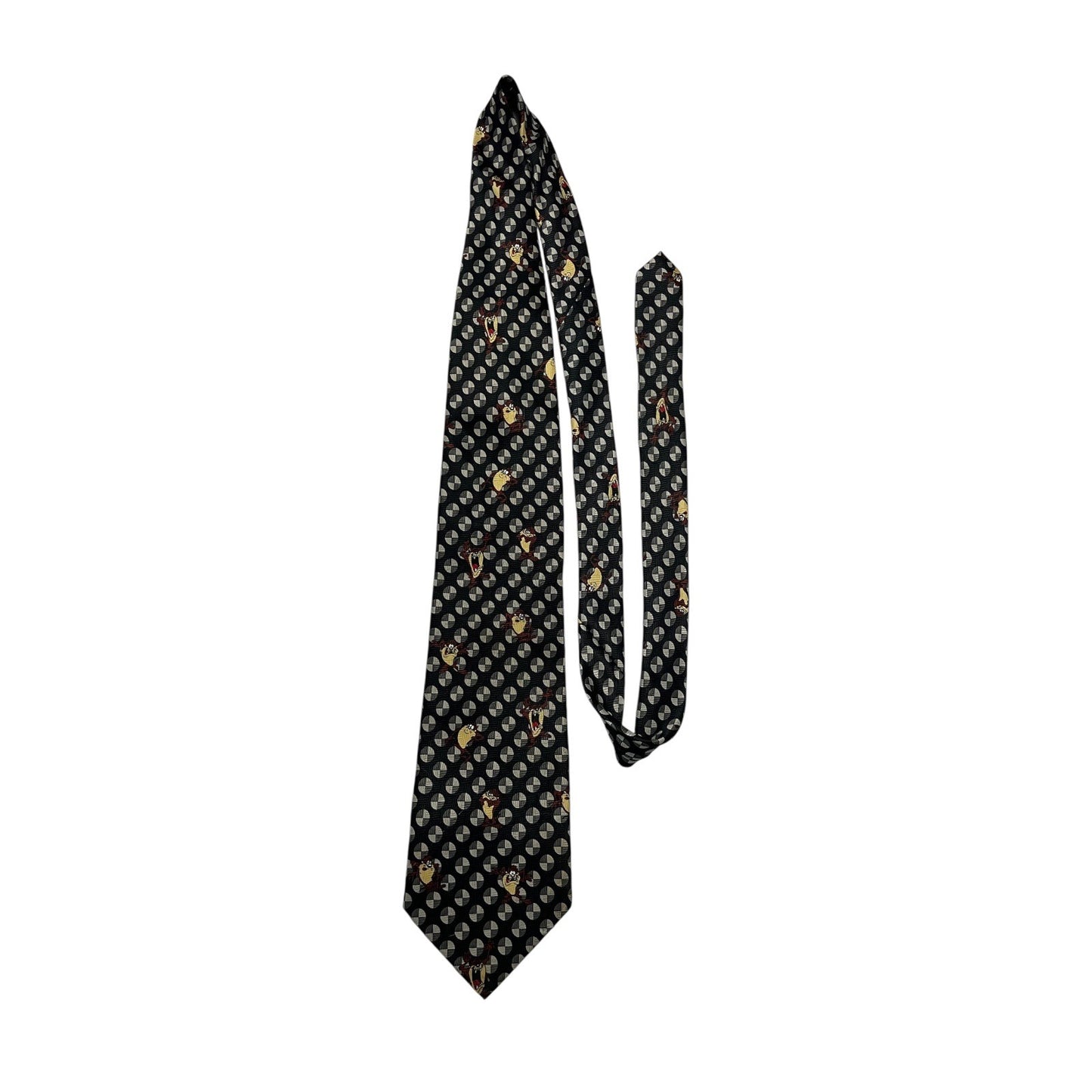 Vintage Looney Tunes Taz Necktie – Black Geometric Print – 2000 Warner Bros