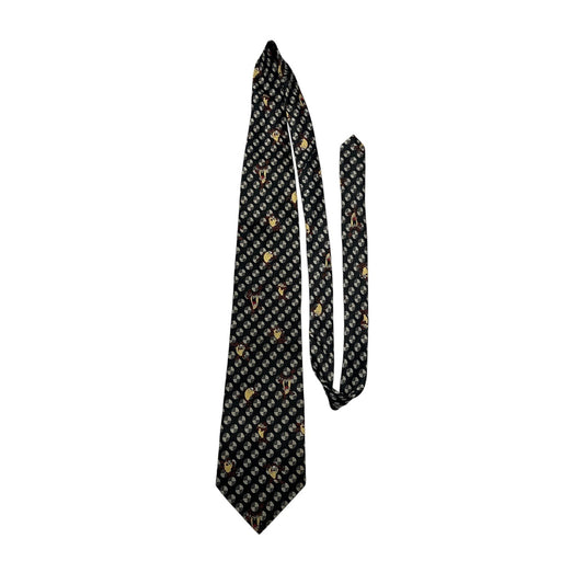 Vintage Looney Tunes Taz Necktie – Black Geometric Print – 2000 Warner Bros