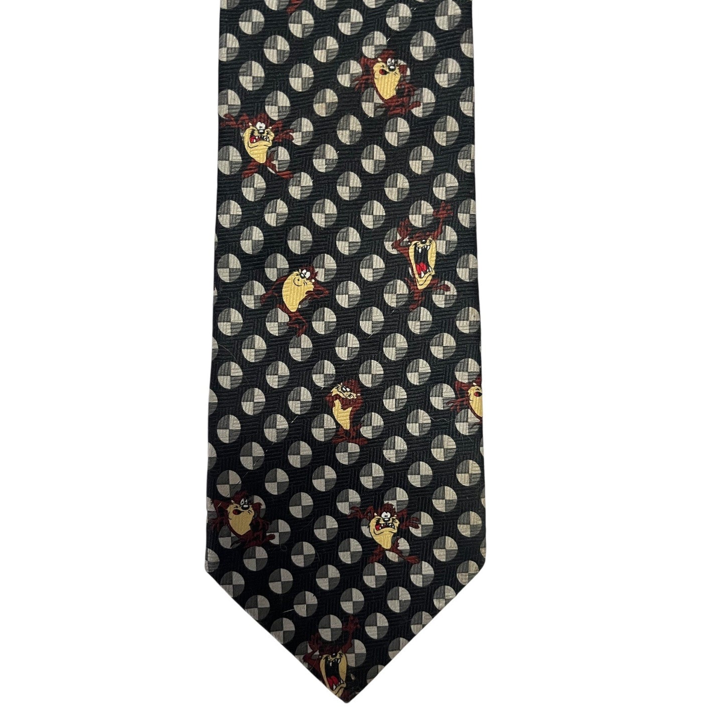 Vintage Looney Tunes Taz Necktie – Black Geometric Print – 2000 Warner Bros