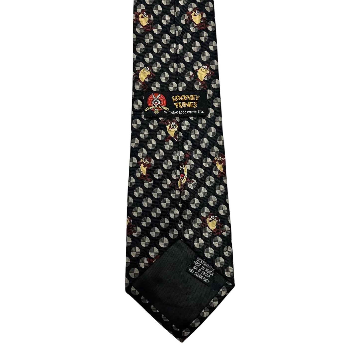 Vintage Looney Tunes Taz Necktie – Black Geometric Print – 2000 Warner Bros