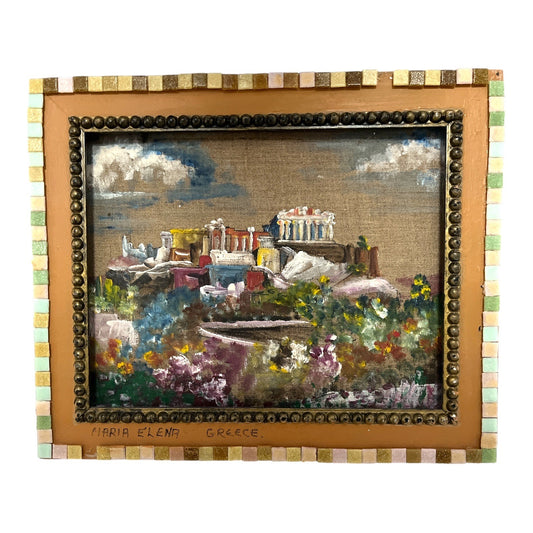 Vintage Original Greek Painting – Acropolis Scene – Signed Maria Elena