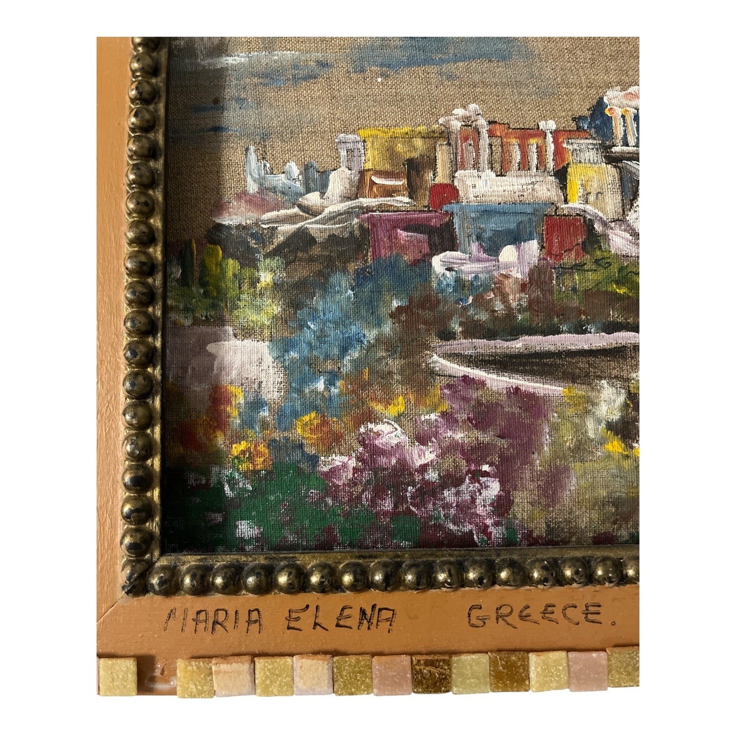 Vintage Original Greek Painting – Acropolis Scene – Signed Maria Elena