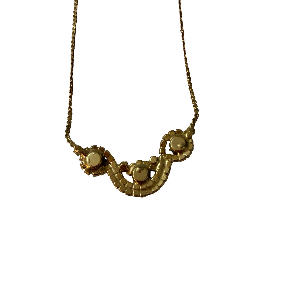 Vintage 1950s Red Clear Rhinestone Necklace Gold Tone Scroll Statement 18"