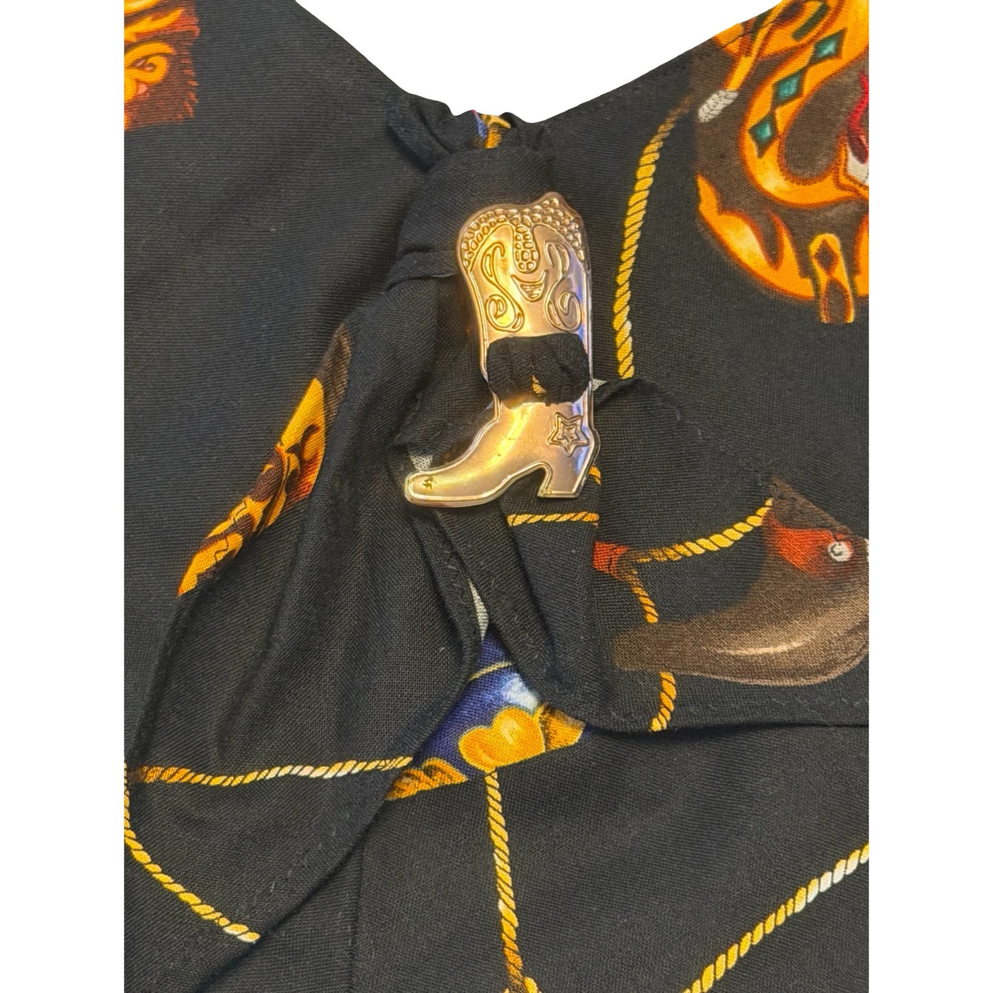 Handmade Vintage Western Cowboy Boot Print Lace Collar Capelet Scarf Gold Tone Boot Slide