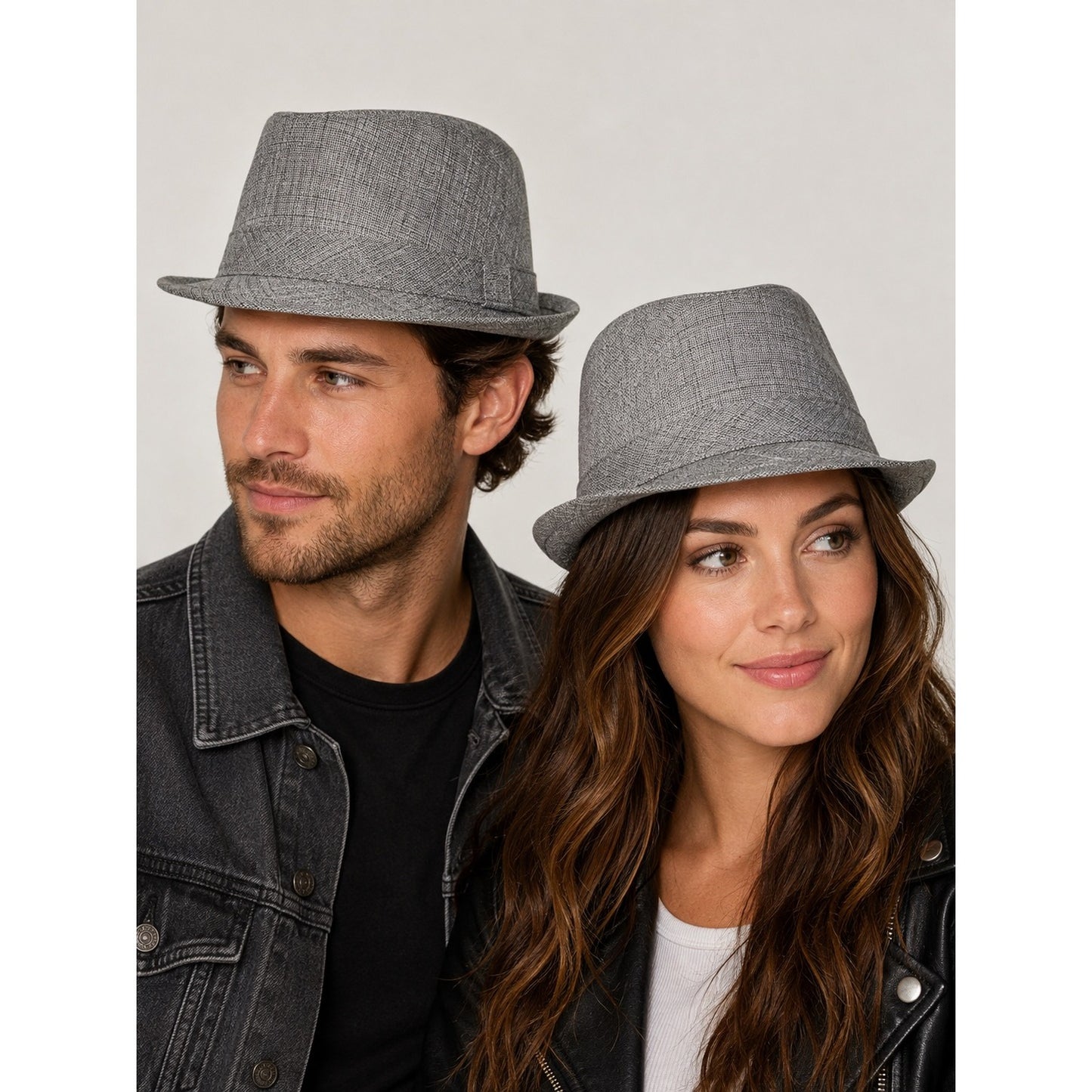 D&Y Gray Textured Fedora Hat One Size Unisex Lightweight Trilby Short Brim