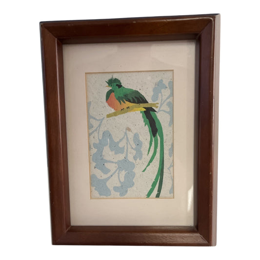 VTG Handmade Costa Rica Quetzal Bird Bark Paper Art – Thomasville 5x7 Frame