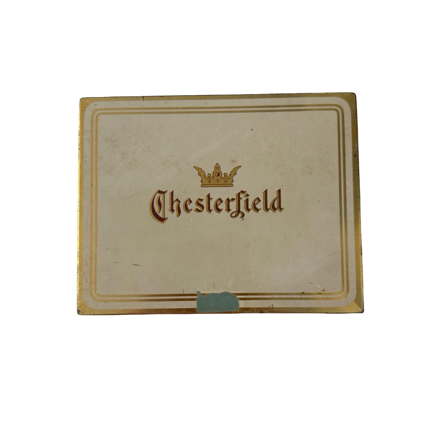 Vintage Chesterfield Cigarettes Tin Tobacco Advertising Storage Box Gold Tone Hinged Lid