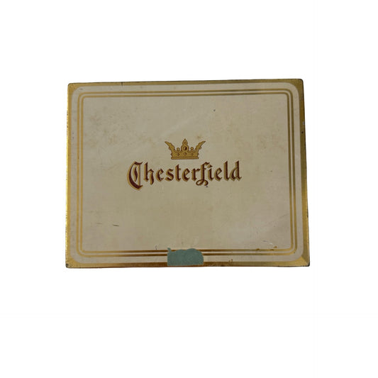 Vintage Chesterfield Cigarettes Tin Tobacco Advertising Storage Box Gold Tone Hinged Lid