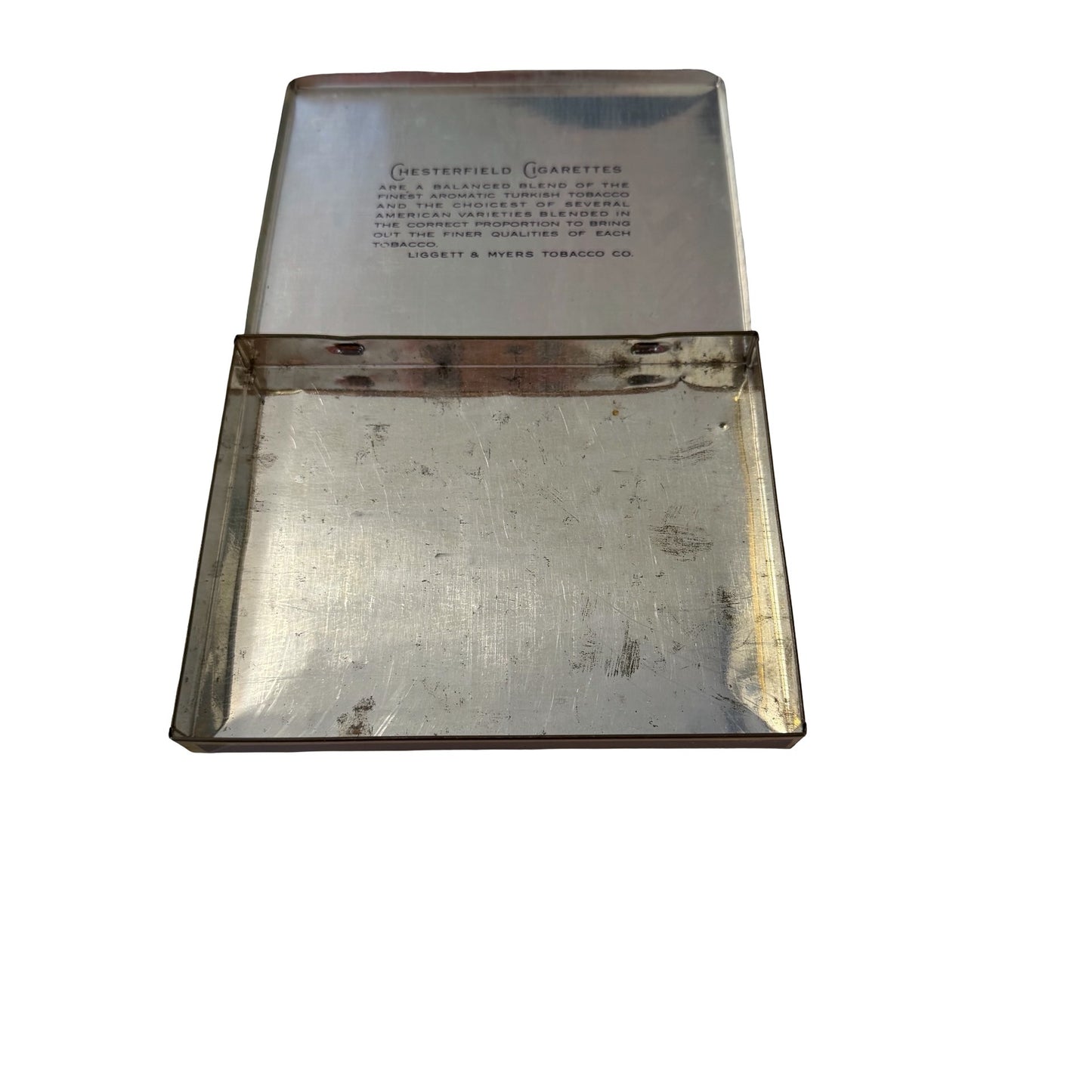 Vintage Chesterfield Cigarettes Tin Tobacco Advertising Storage Box Gold Tone Hinged Lid