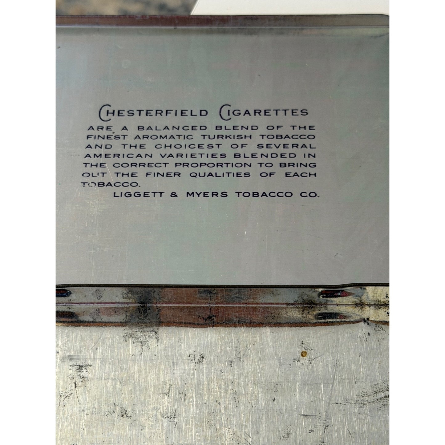 Vintage Chesterfield Cigarettes Tin Tobacco Advertising Storage Box Gold Tone Hinged Lid