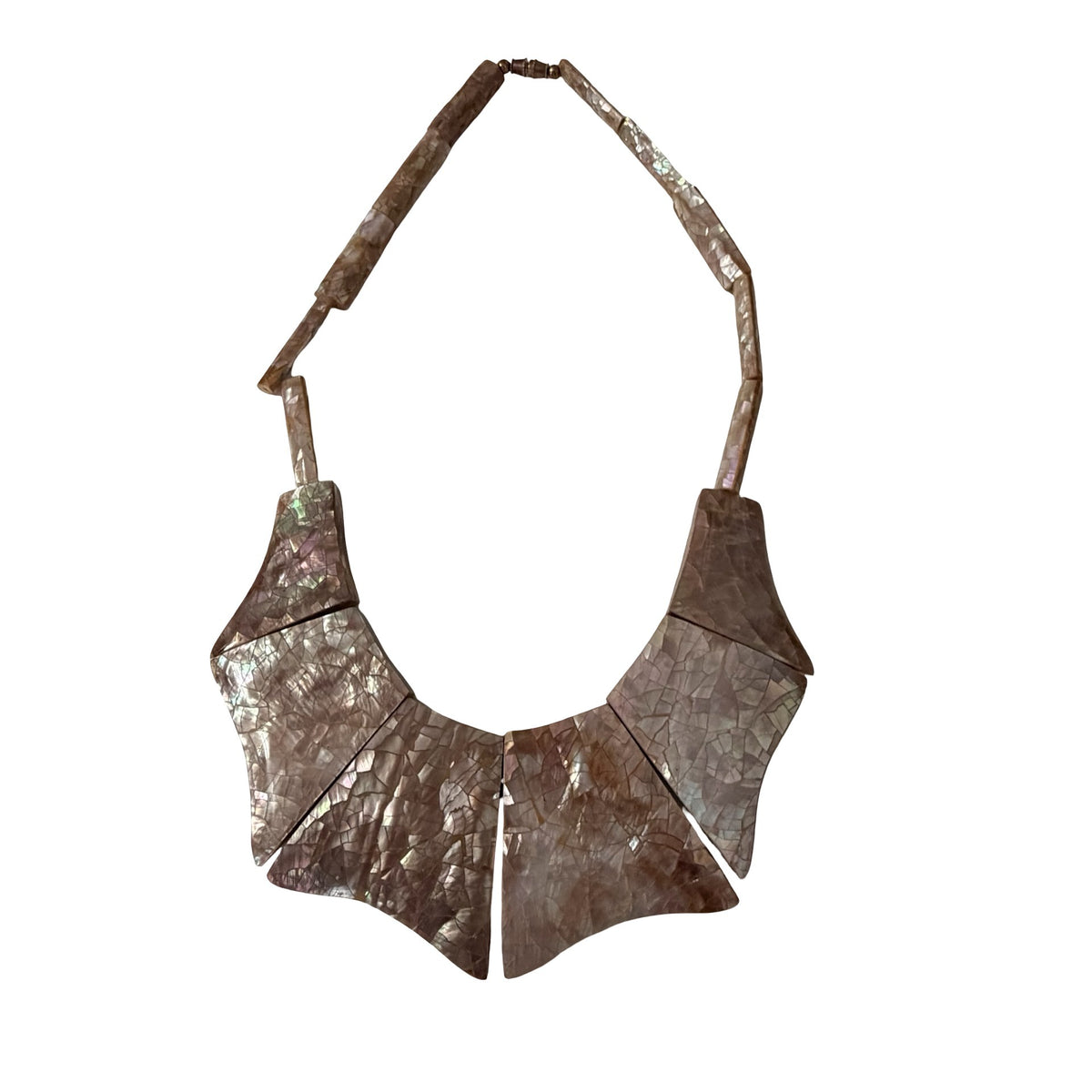 Vintage Mother of Pearl Mosaic Shell Bib Necklace Geometric Collar Choker 14 Inch
