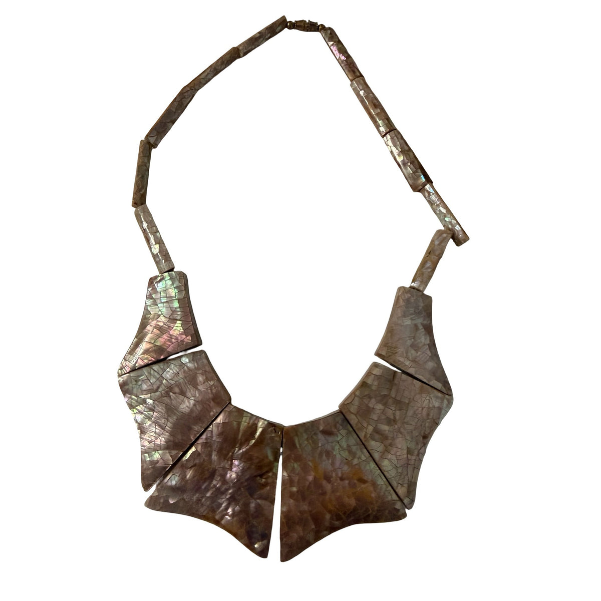 Vintage Mother of Pearl Mosaic Shell Bib Necklace Geometric Collar Choker 14 Inch