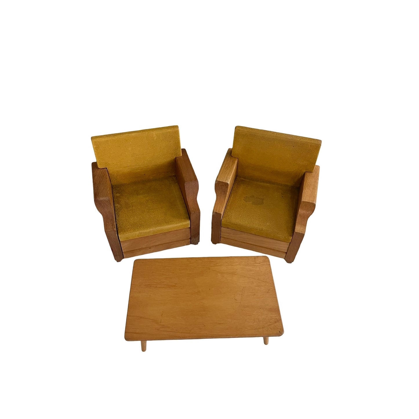 Vintage Strombecker Miniature Furniture Set Mid Century Chairs Coffee Table Wood MCM Large Scale 1950s