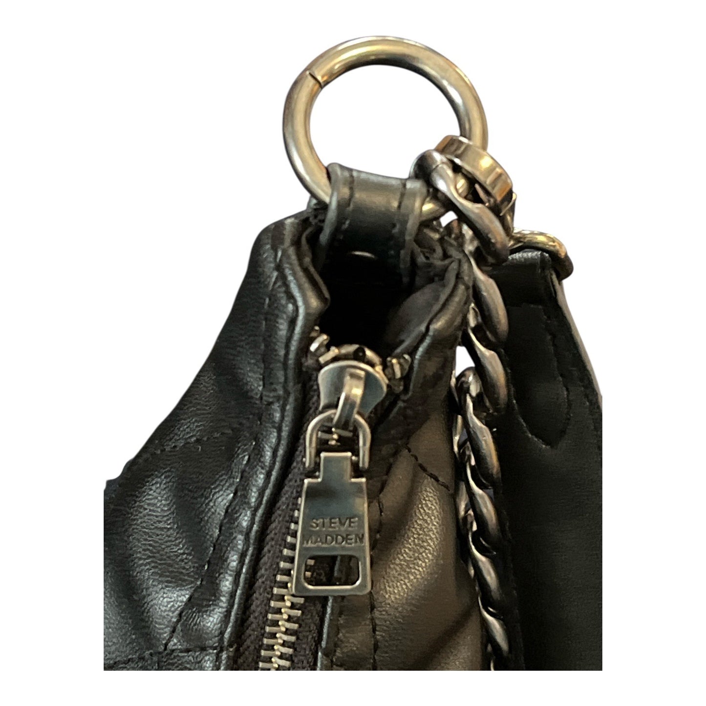 Steve Madden Quilted Black Shoulder Bag – Gunmetal Chain Strap