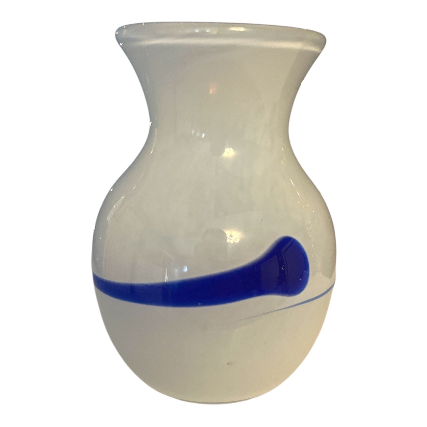 IKEA Ingegerd Råman White Opaline Art Glass Vase Blue Swirl Scandinavian 5.5”