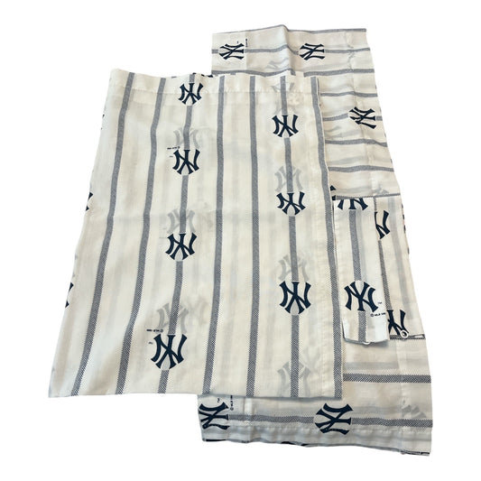 Vintage 1996 New York Yankees MLB Window Curtain Set – 4 Panels, 2 Valances, 4 Tiebacks – Navy Pinstripe Logo Design