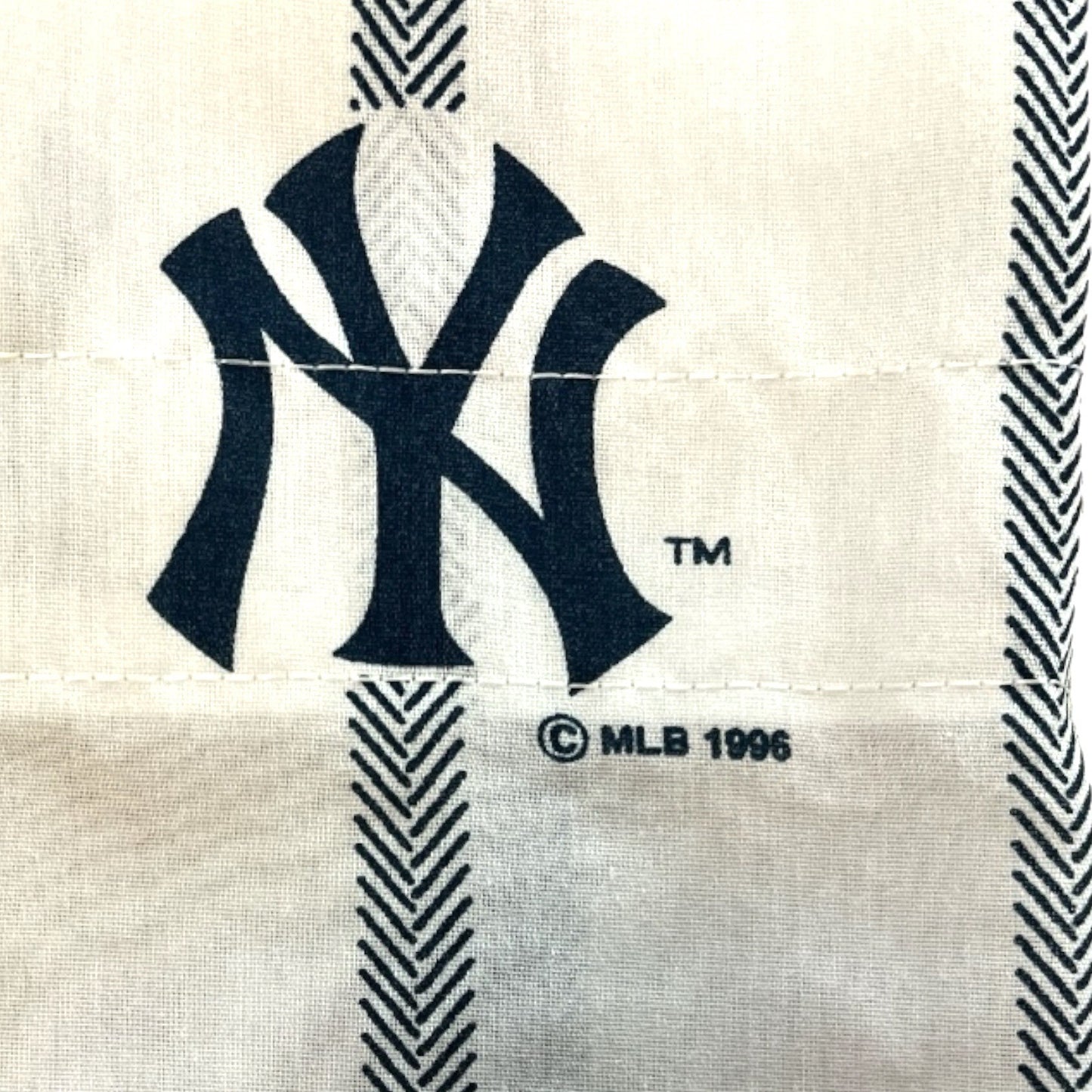 Vintage 1996 New York Yankees MLB Window Curtain Set – 4 Panels, 2 Valances, 4 Tiebacks – Navy Pinstripe Logo Design