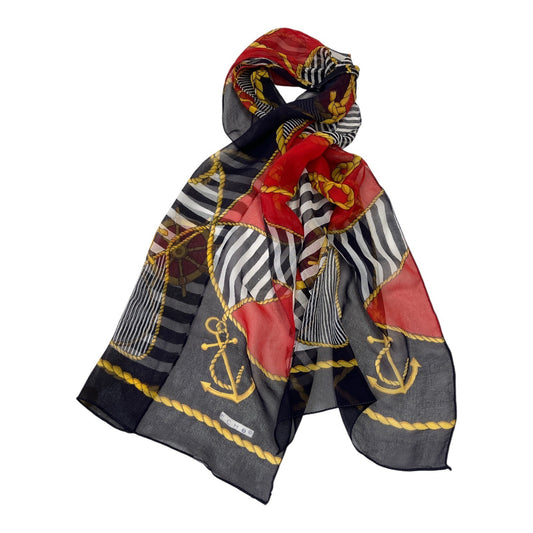Echo Sheer Chiffon Scarf – Nautical Anchors & Rope Chain Print