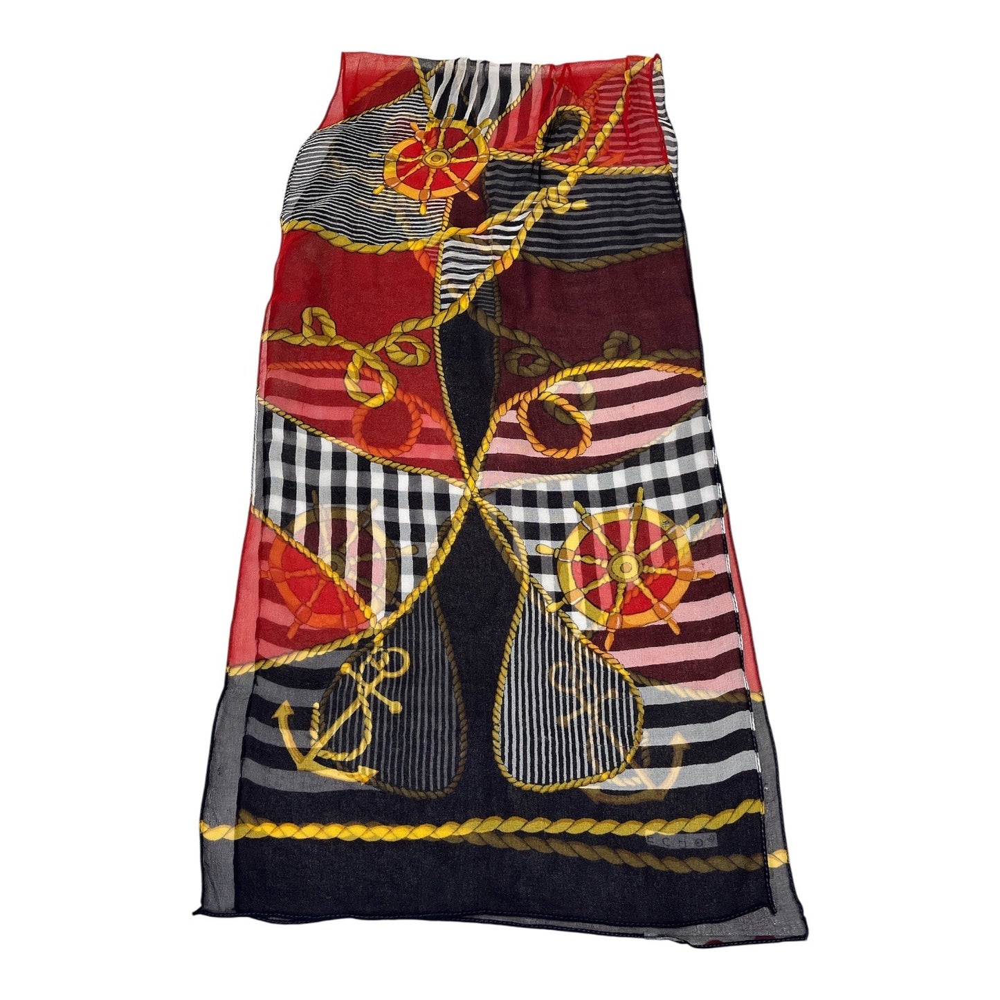Echo Sheer Chiffon Scarf – Nautical Anchors & Rope Chain Print