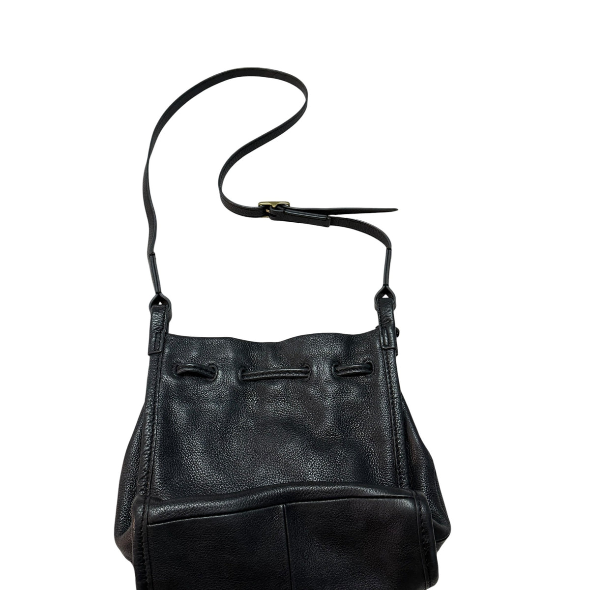 Vintage Fossil 75082 Black Leather Drawstring Bucket Crossbody Bag Key Tassels