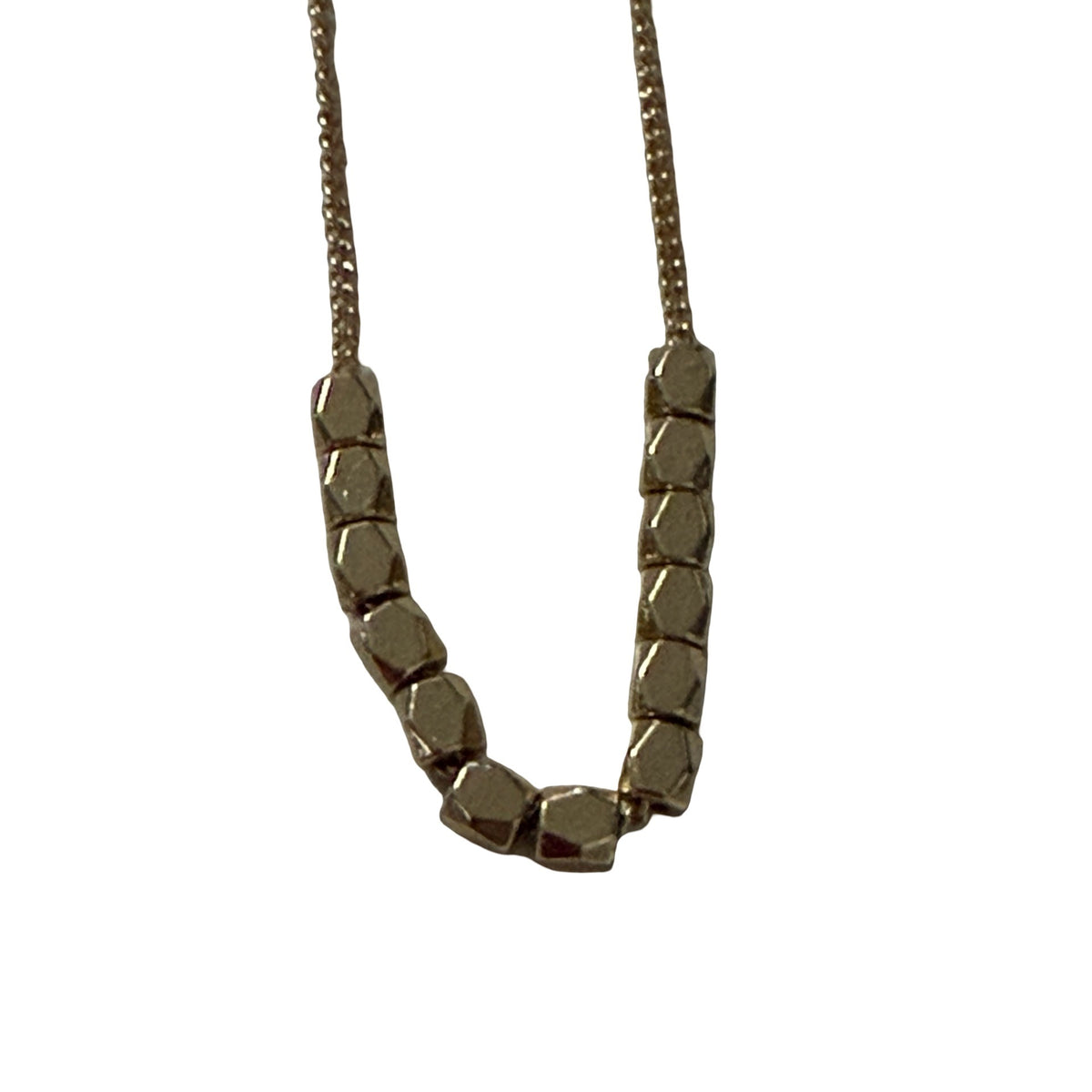 Vintage Antiqued Gold Tone Faceted Geometric Bead Choker Necklace 15 Inch