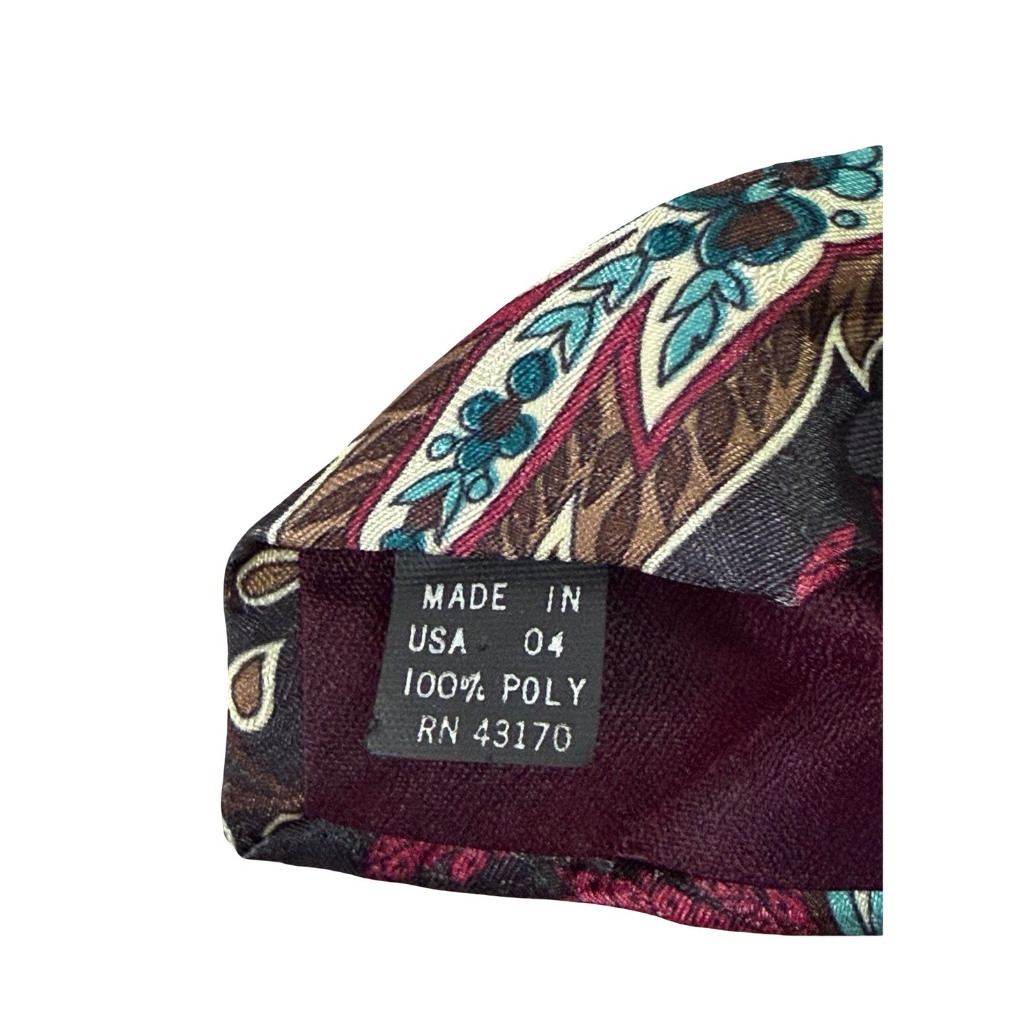Vintage Oleg Cassini Paisley Necktie Made in USA Burgundy Teal Floral Mens Tie