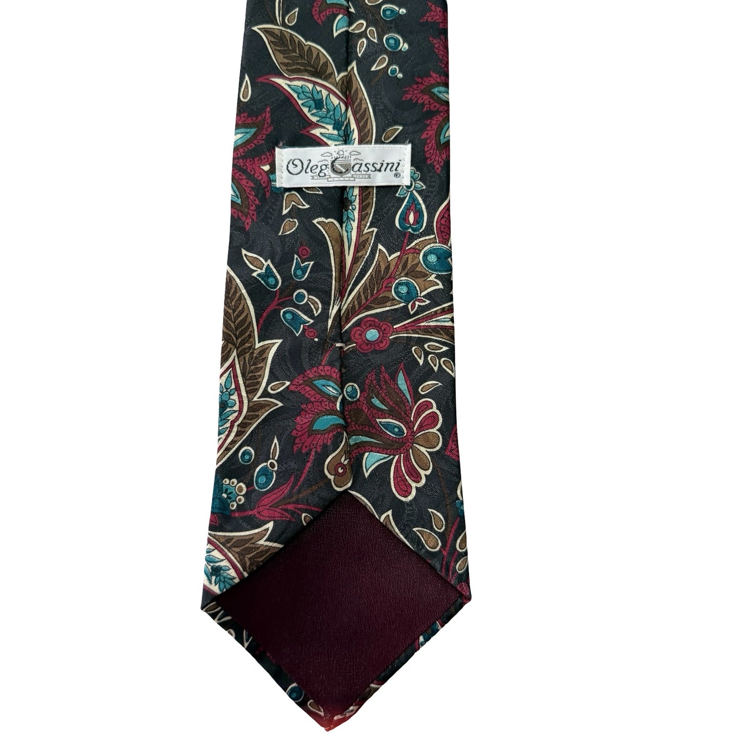 Vintage Oleg Cassini Paisley Necktie Made in USA Burgundy Teal Floral Mens Tie
