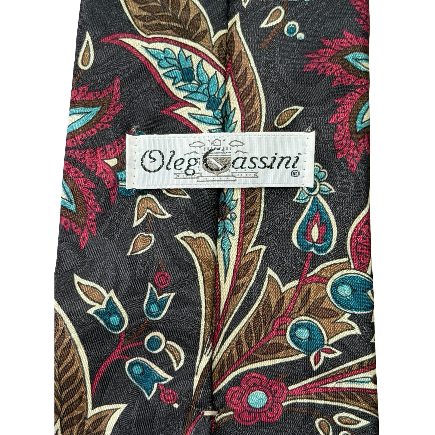 Vintage Oleg Cassini Paisley Necktie Made in USA Burgundy Teal Floral Mens Tie