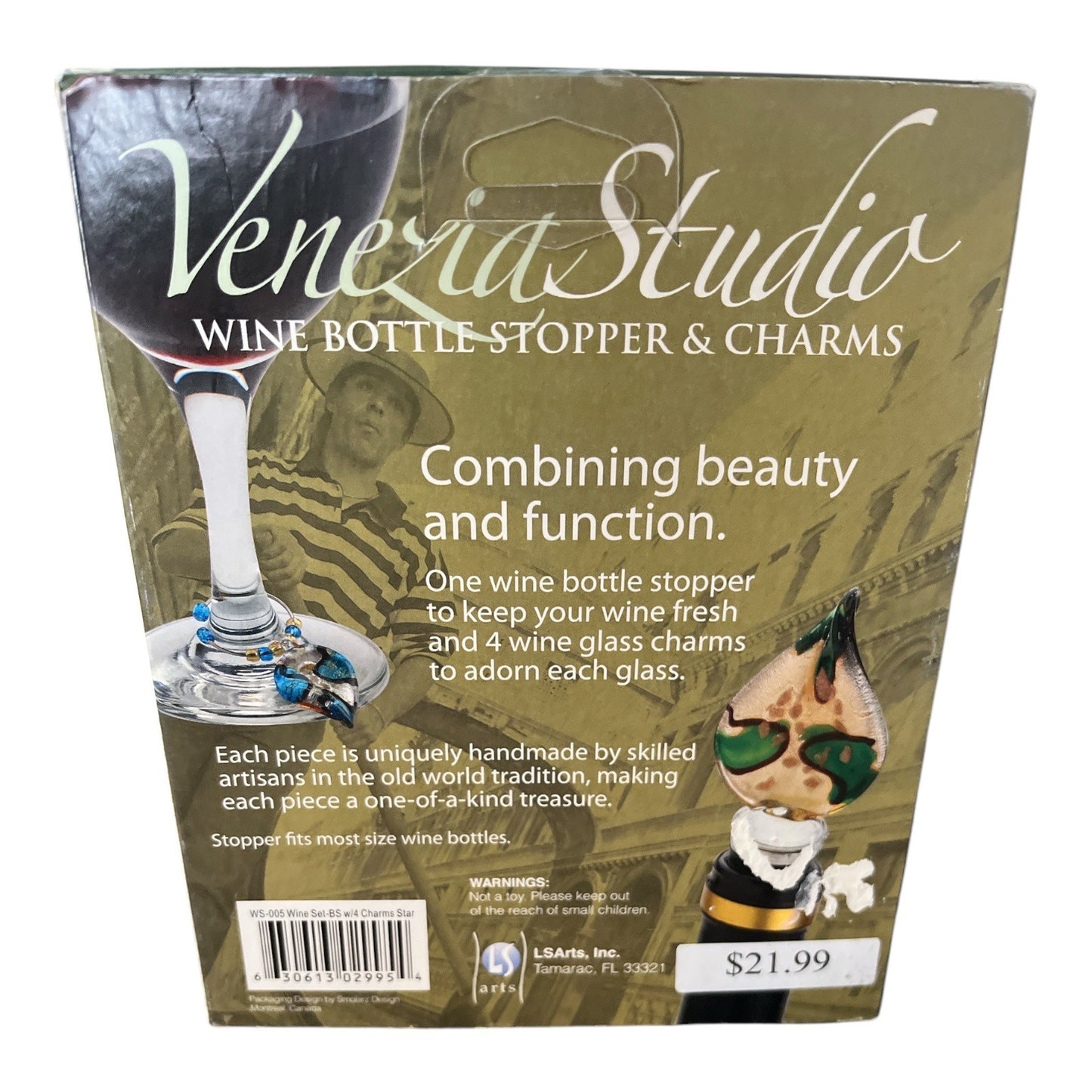 Venezia Studio Wine Bottle Stopper & Glass Charms Set Starfish Glass Art Style