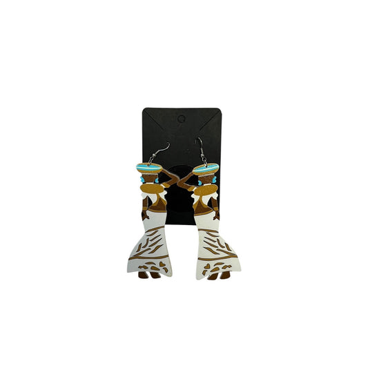 African Woman Dangle Earrings Wood Hand Painted Tribal Afrocentric Jewelry 3.5”