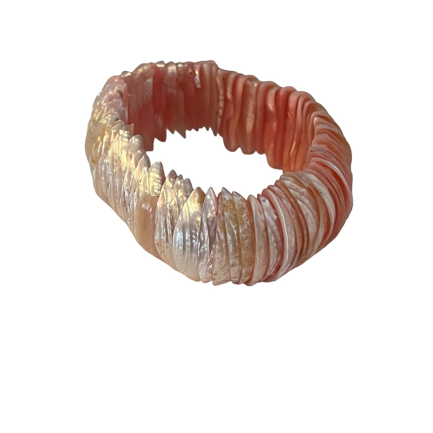 Vintage Pink Mother of Pearl Shell Stretch Bracelet Iridescent Chip Beads Statement