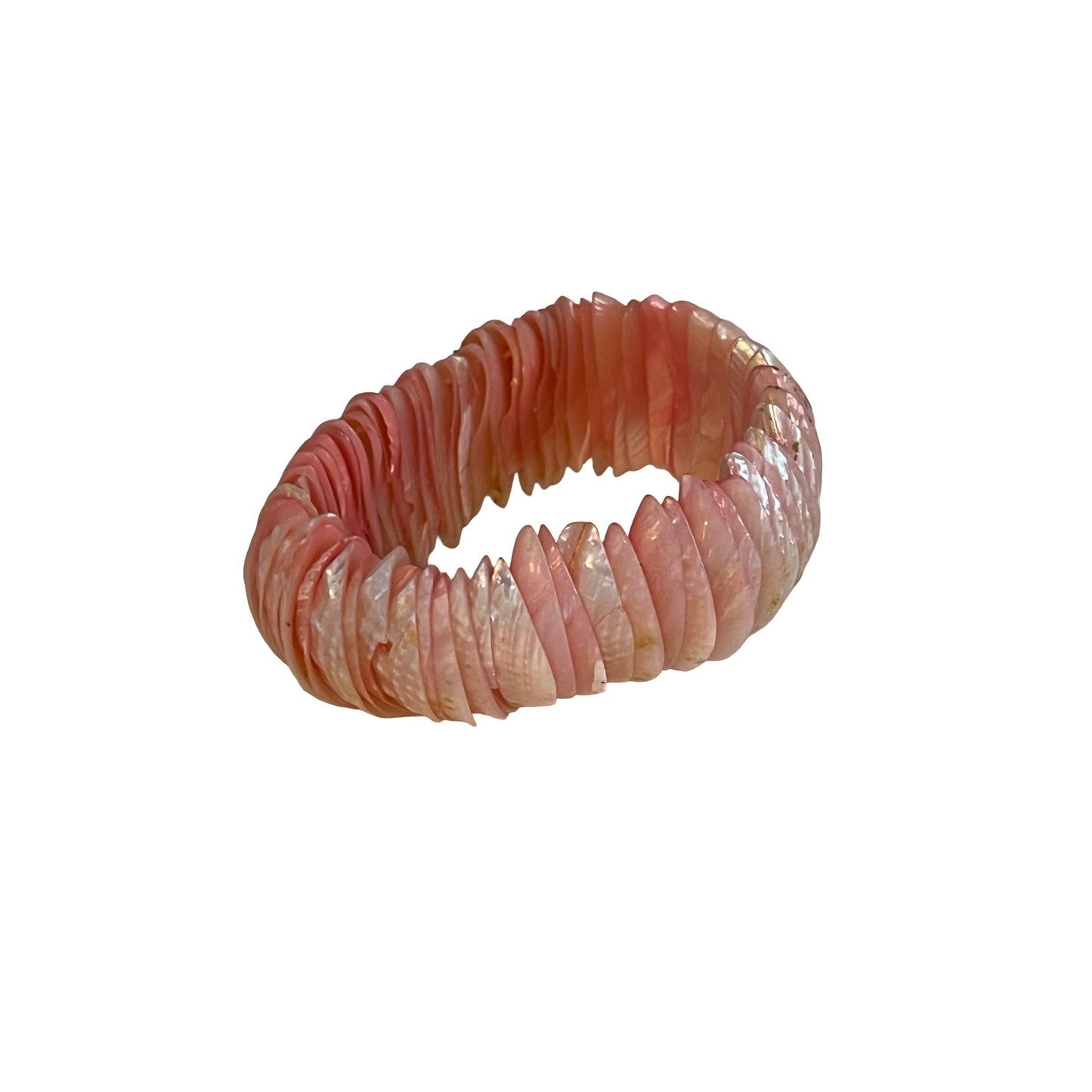 Vintage Pink Mother of Pearl Shell Stretch Bracelet Iridescent Chip Beads Statement