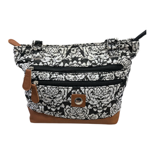 Stone Mountain Quilted Shoulder Bag – Black and White Floral with Faux Leather Trim