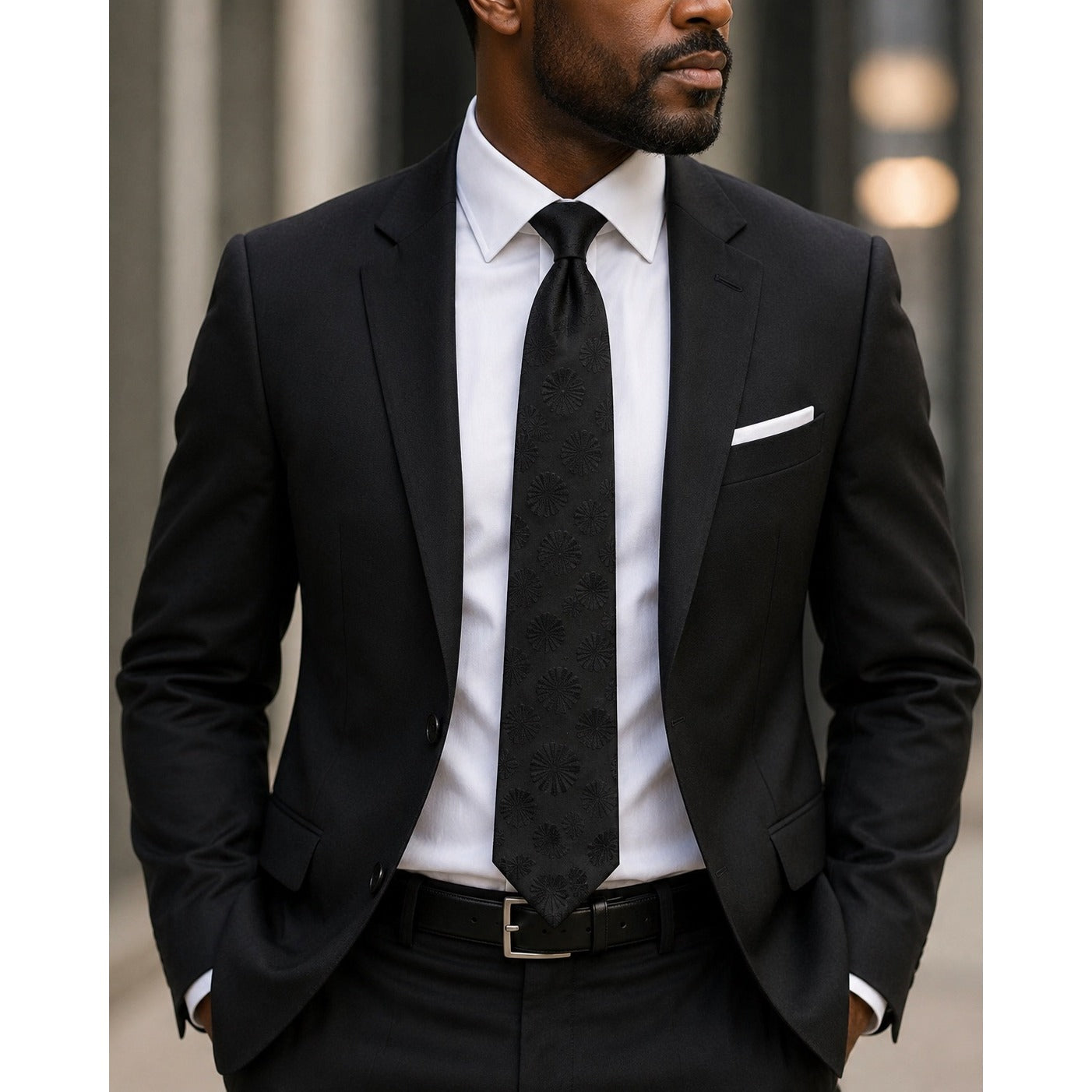 Steve Harvey The Board Room Black Silk Necktie Tonal Geometric 58 x 4