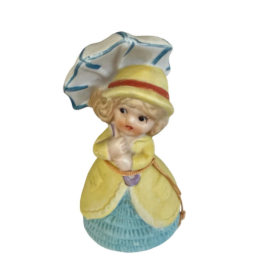 Vintage 1978 JASCO Adorabelles Merri Bells Girl With Umbrella Porcelain Bell