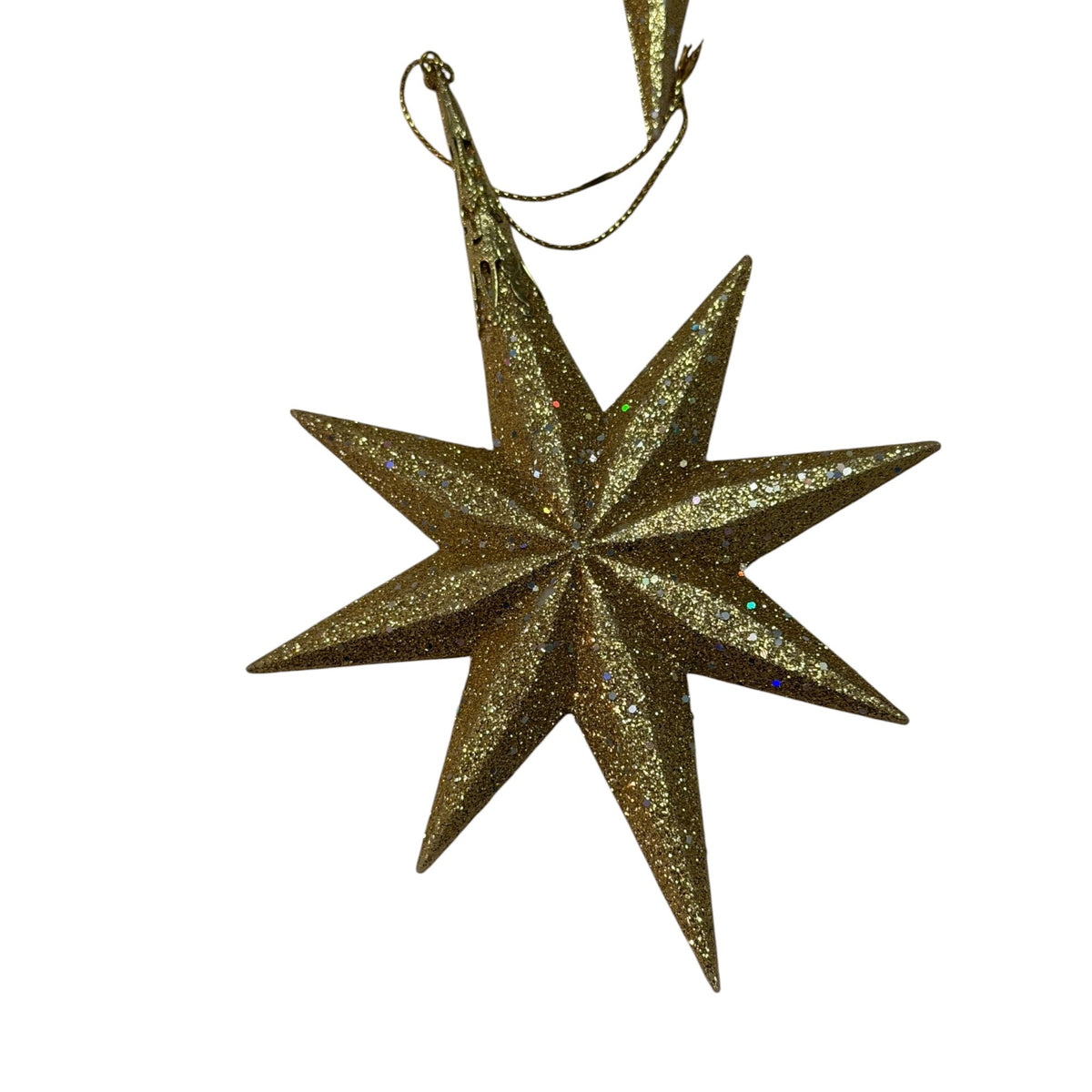 Vintage Taiwan Gold Glitter Atomic Starburst Christmas Ornaments Set of 12 6 Inch