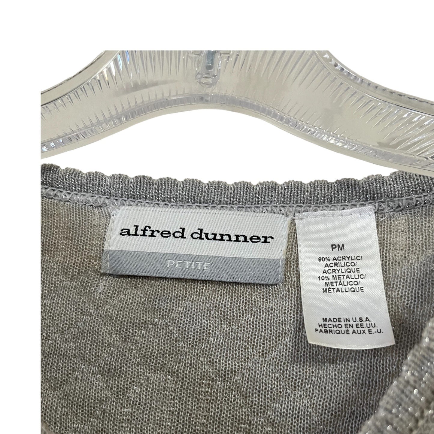 Vintage Alfred Dunner Petite Metallic Knit Sweater – Silver Gray Long Sleeve – PM