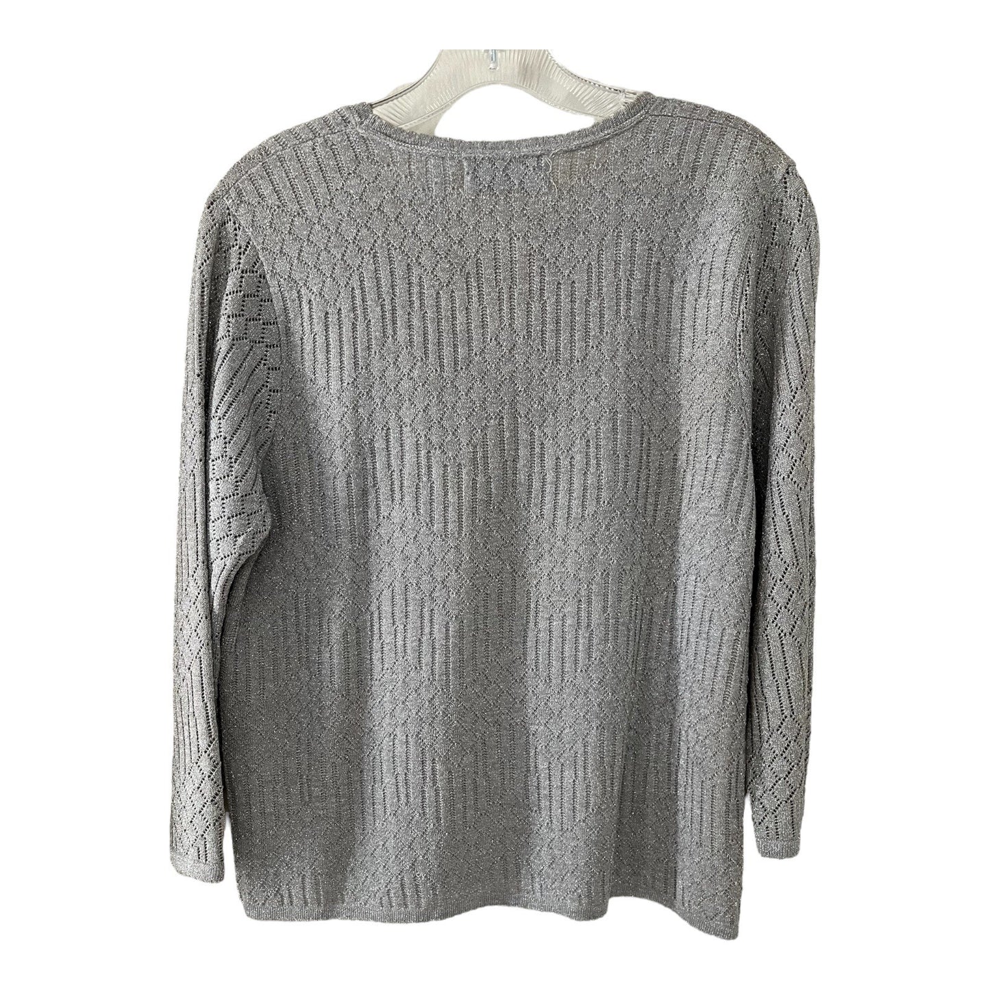Vintage Alfred Dunner Petite Metallic Knit Sweater – Silver Gray Long Sleeve – PM