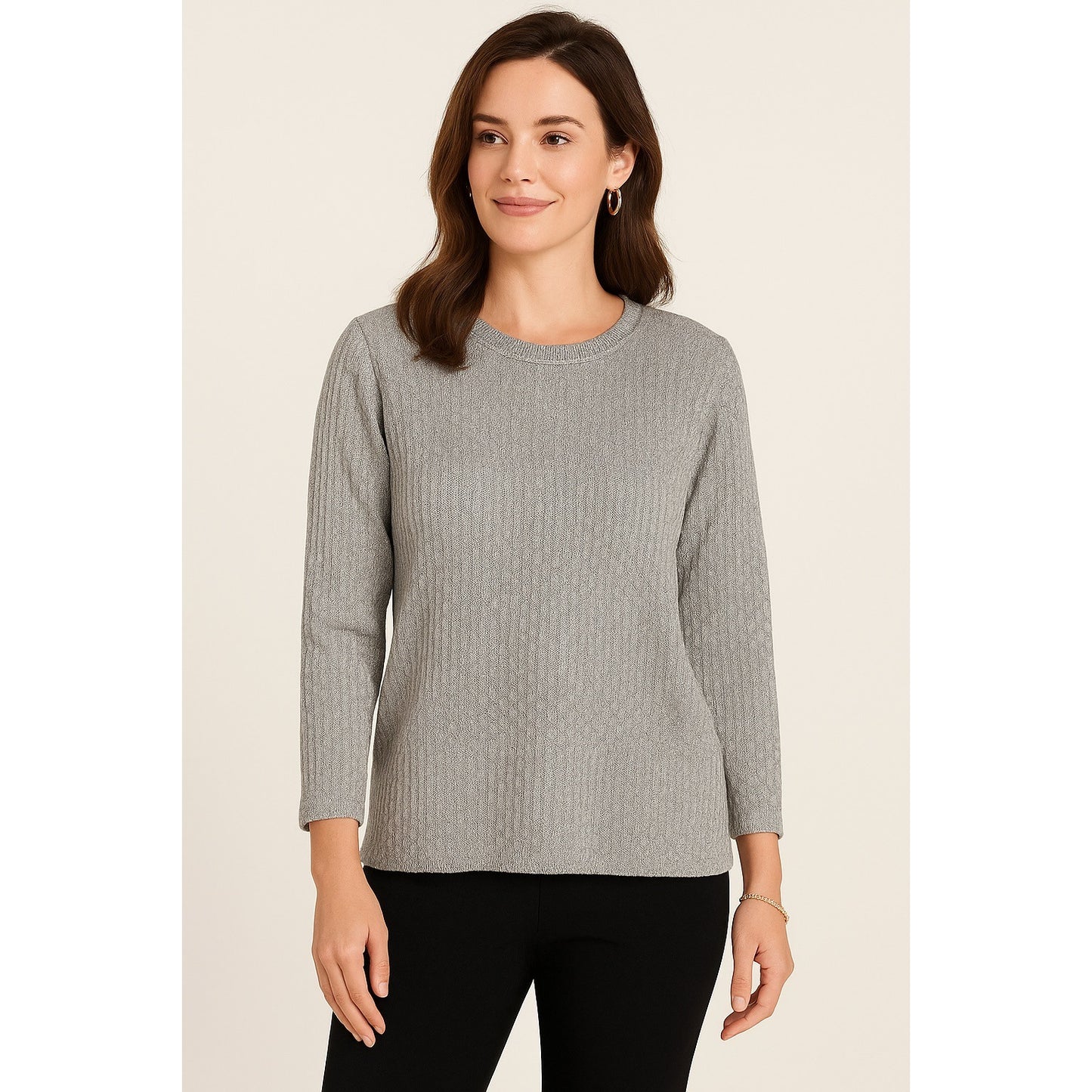 Vintage Alfred Dunner Petite Metallic Knit Sweater – Silver Gray Long Sleeve – PM